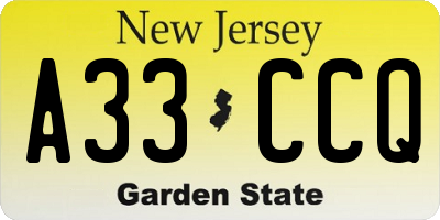 NJ license plate A33CCQ