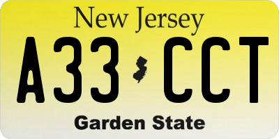 NJ license plate A33CCT
