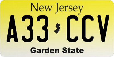 NJ license plate A33CCV