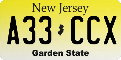 NJ license plate A33CCX