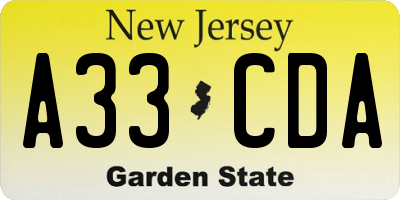 NJ license plate A33CDA