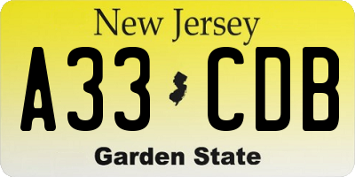 NJ license plate A33CDB