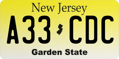 NJ license plate A33CDC