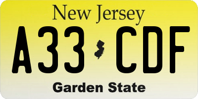 NJ license plate A33CDF