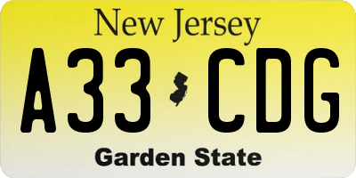 NJ license plate A33CDG