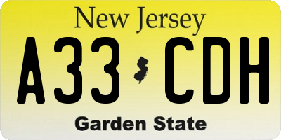 NJ license plate A33CDH
