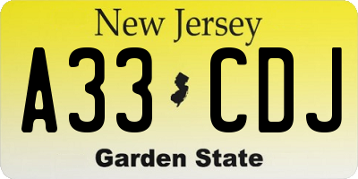 NJ license plate A33CDJ