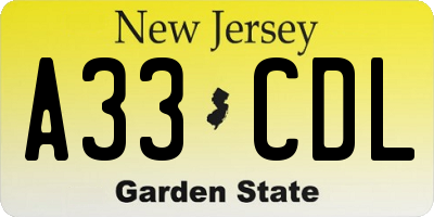 NJ license plate A33CDL