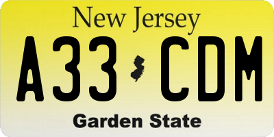 NJ license plate A33CDM