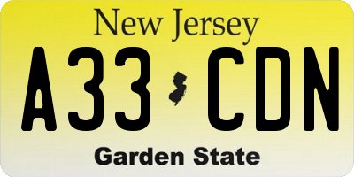 NJ license plate A33CDN