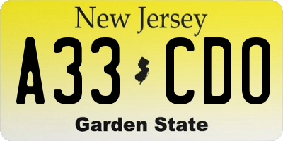 NJ license plate A33CDO