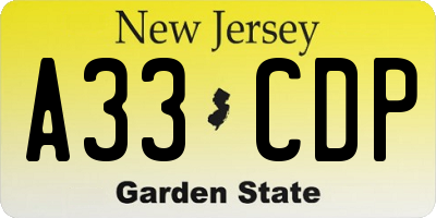 NJ license plate A33CDP