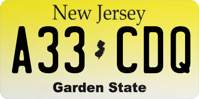 NJ license plate A33CDQ