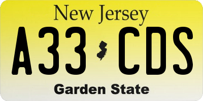 NJ license plate A33CDS