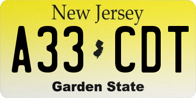 NJ license plate A33CDT