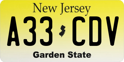 NJ license plate A33CDV