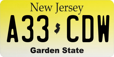 NJ license plate A33CDW