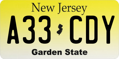NJ license plate A33CDY