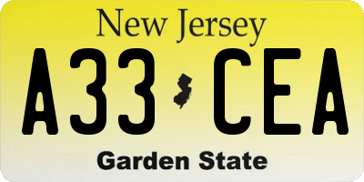 NJ license plate A33CEA