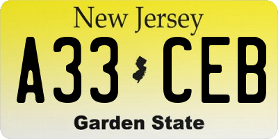 NJ license plate A33CEB