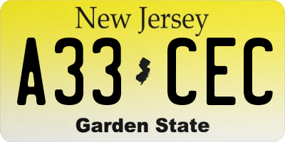 NJ license plate A33CEC