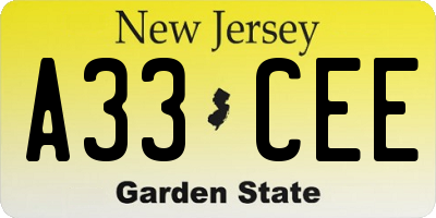 NJ license plate A33CEE