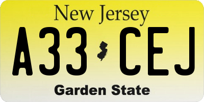 NJ license plate A33CEJ