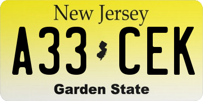 NJ license plate A33CEK