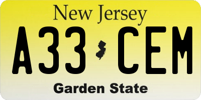 NJ license plate A33CEM