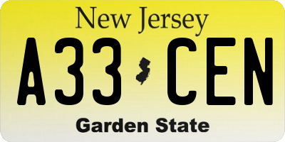 NJ license plate A33CEN