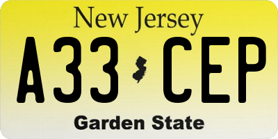 NJ license plate A33CEP