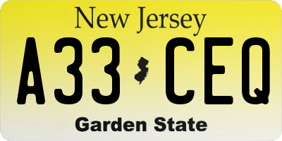 NJ license plate A33CEQ