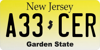 NJ license plate A33CER