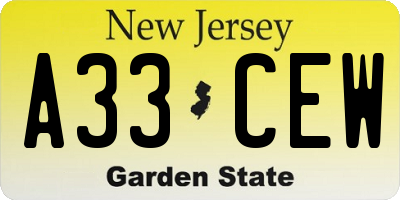 NJ license plate A33CEW