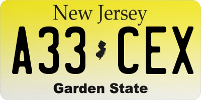 NJ license plate A33CEX