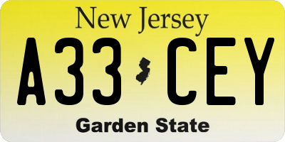 NJ license plate A33CEY
