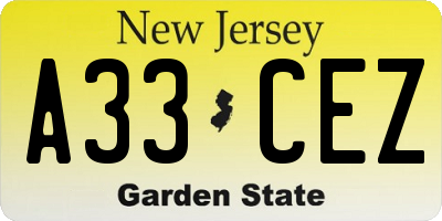 NJ license plate A33CEZ