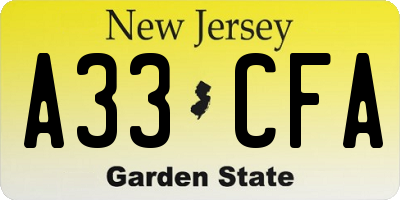 NJ license plate A33CFA