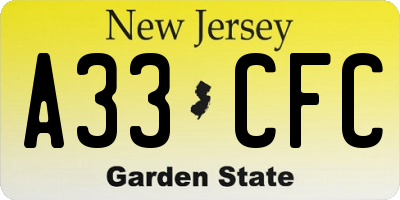 NJ license plate A33CFC