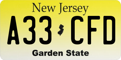 NJ license plate A33CFD