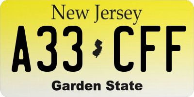 NJ license plate A33CFF
