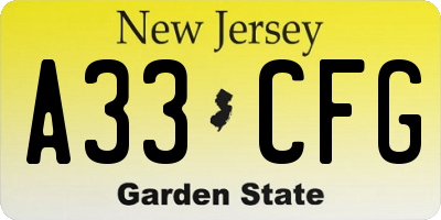 NJ license plate A33CFG