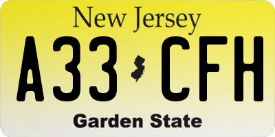 NJ license plate A33CFH
