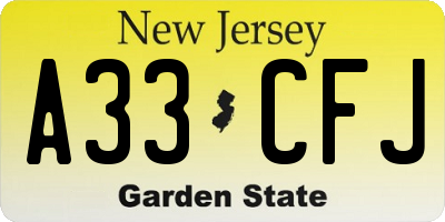 NJ license plate A33CFJ