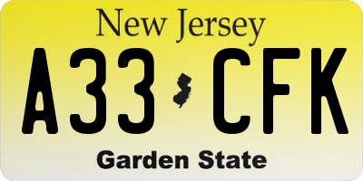 NJ license plate A33CFK