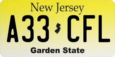 NJ license plate A33CFL