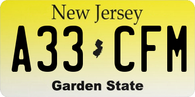 NJ license plate A33CFM