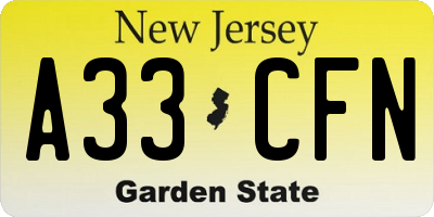 NJ license plate A33CFN