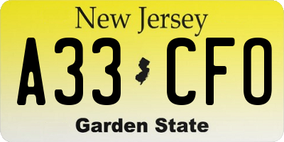 NJ license plate A33CFO