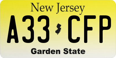 NJ license plate A33CFP